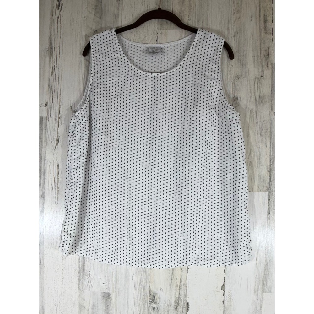 Match Point Sleeveless Linen Top Size XL White Black‎ Polka Dot USA